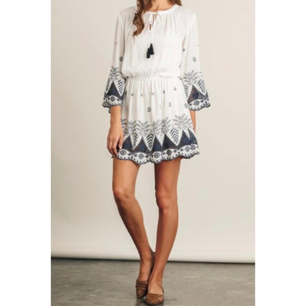 umgee tassel embroidered cinched waist dress